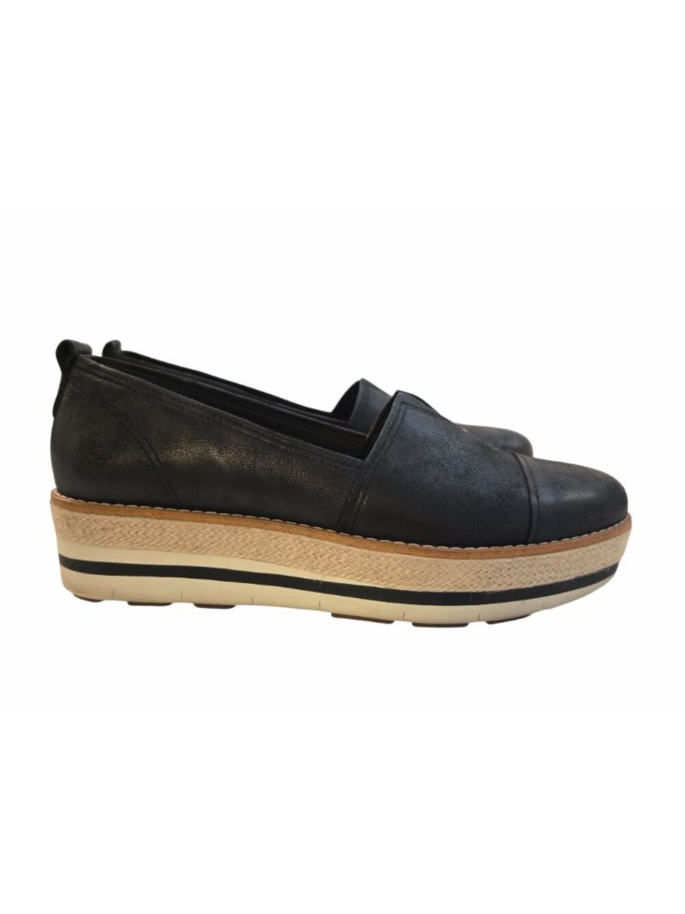 Timberland Emerson Point Black Leather Platform Espadrille Slip On Womens 10 - Picture 2 of 11